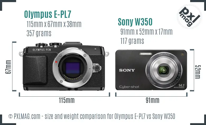 Olympus E-PL7 vs Sony W350 size comparison