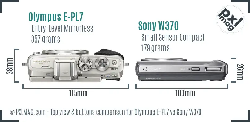 Olympus E-PL7 vs Sony W370 top view buttons comparison