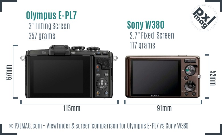 Olympus E-PL7 vs Sony W380 Screen and Viewfinder comparison