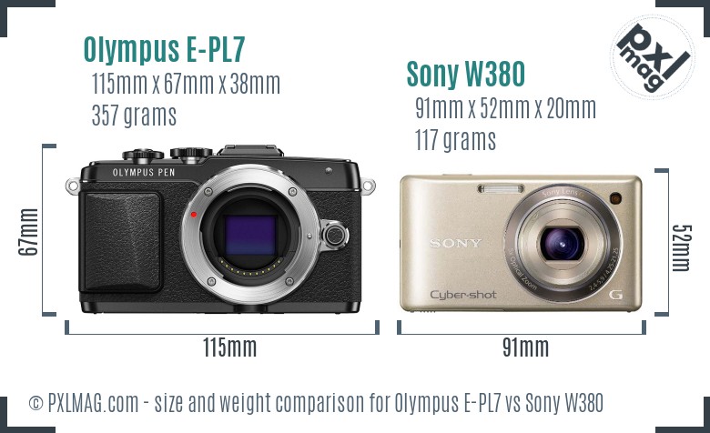Olympus E-PL7 vs Sony W380 size comparison