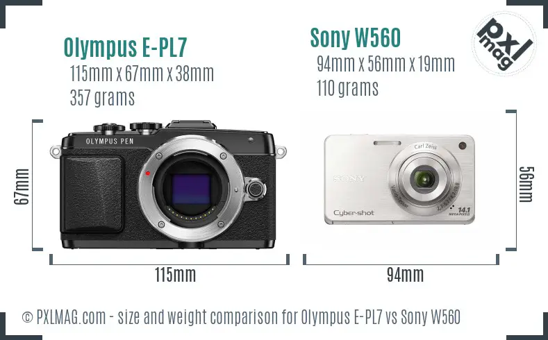 Olympus E-PL7 vs Sony W560 size comparison