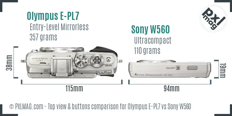 Olympus E-PL7 vs Sony W560 top view buttons comparison