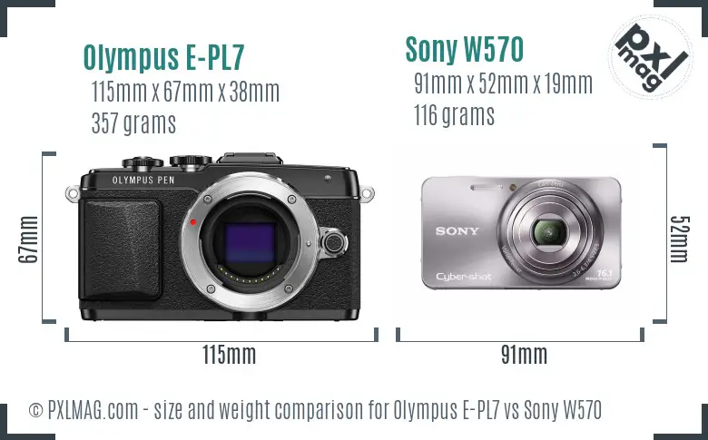 Olympus E-PL7 vs Sony W570 size comparison