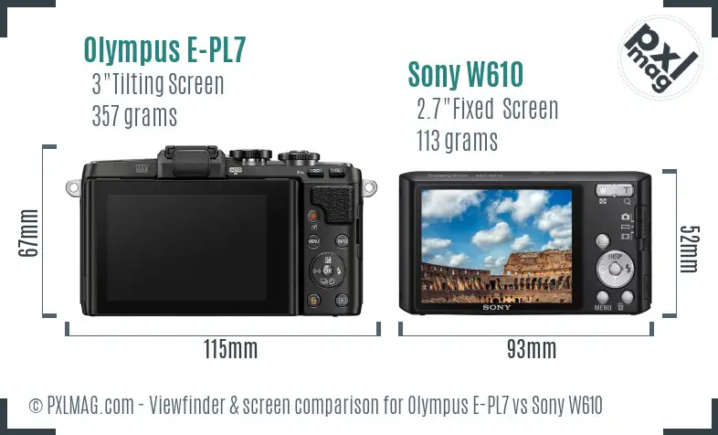 Olympus E-PL7 vs Sony W610 Screen and Viewfinder comparison