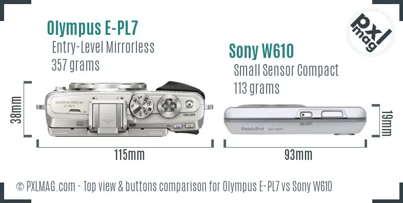 Olympus E-PL7 vs Sony W610 top view buttons comparison