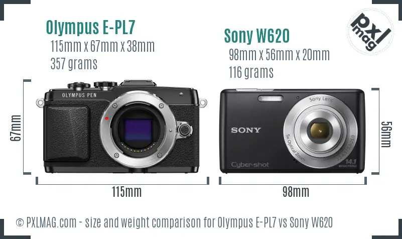 Olympus E-PL7 vs Sony W620 size comparison