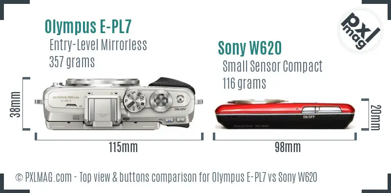 Olympus E-PL7 vs Sony W620 top view buttons comparison