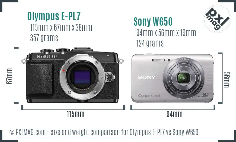 Olympus E-PL7 vs Sony W650 size comparison