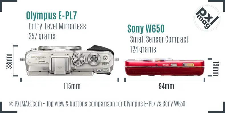 Olympus E-PL7 vs Sony W650 top view buttons comparison