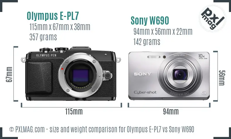 Olympus E-PL7 vs Sony W690 size comparison Olympus E-PL7 vs Sony W690 size comparison