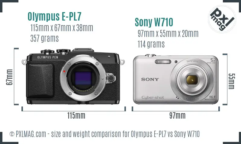 Olympus E-PL7 vs Sony W710 size comparison
