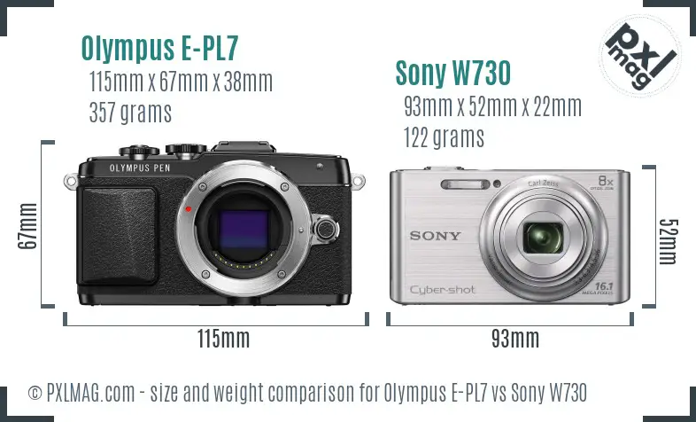 Olympus E-PL7 vs Sony W730 size comparison Olympus E-PL7 vs Sony W730 size comparison