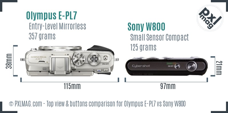 Olympus E-PL7 vs Sony W800 top view buttons comparison