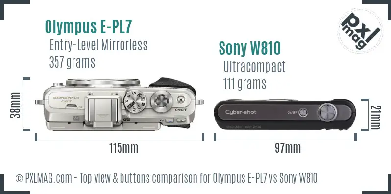 Olympus E-PL7 vs Sony W810 top view buttons comparison
