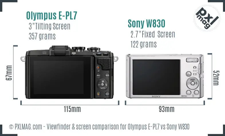 Olympus E-PL7 vs Sony W830 Screen and Viewfinder comparison