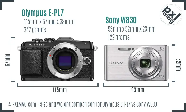 Olympus E-PL7 vs Sony W830 size comparison