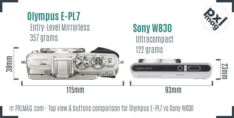 Olympus E-PL7 vs Sony W830 top view buttons comparison