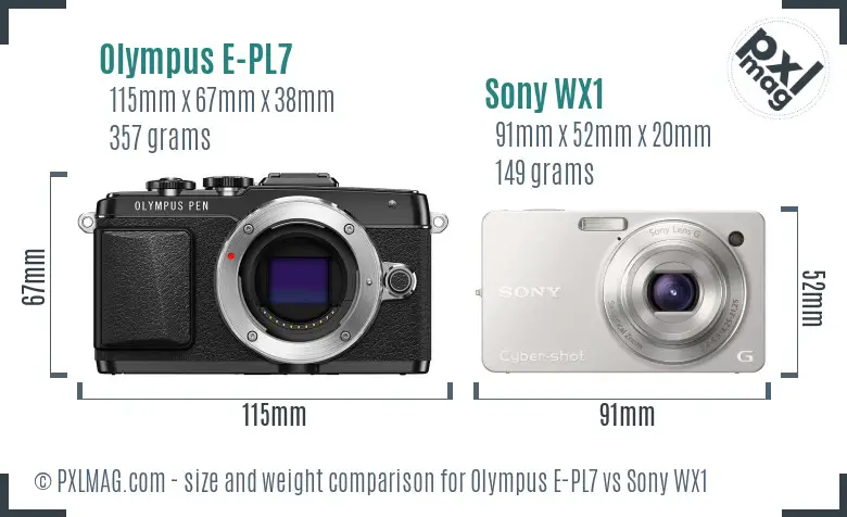 Olympus E-PL7 vs Sony WX1 size comparison