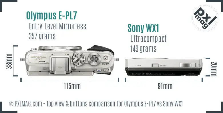 Olympus E-PL7 vs Sony WX1 top view buttons comparison