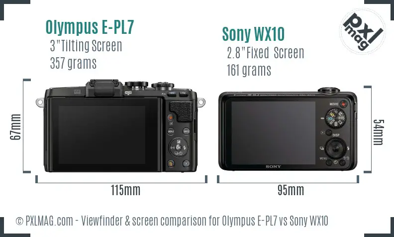 Olympus E-PL7 vs Sony WX10 Screen and Viewfinder comparison