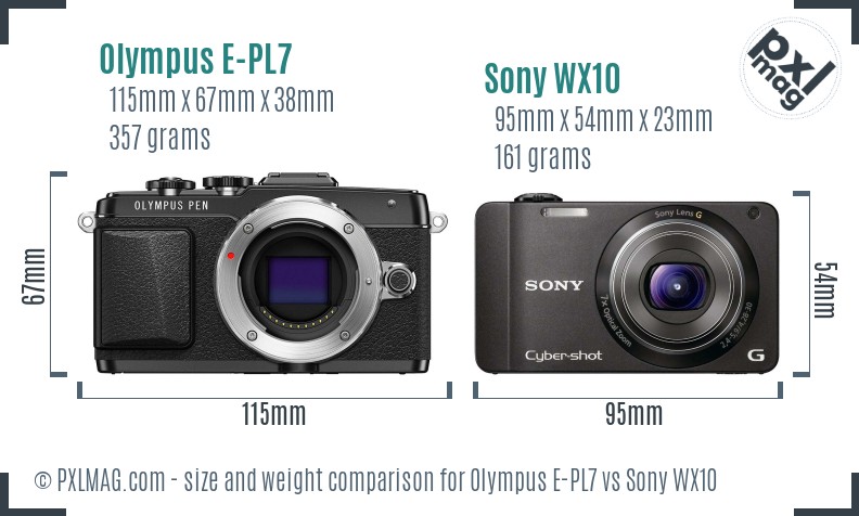 Olympus E-PL7 vs Sony WX10 size comparison