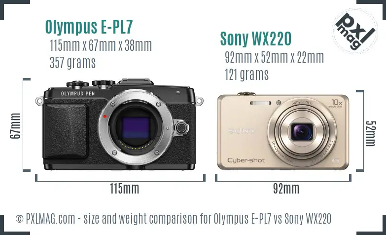 Olympus E-PL7 vs Sony WX220 size comparison