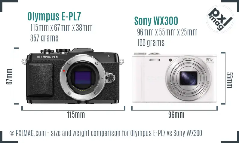 Olympus E-PL7 vs Sony WX300 size comparison Olympus E-PL7 vs Sony WX300 size comparison