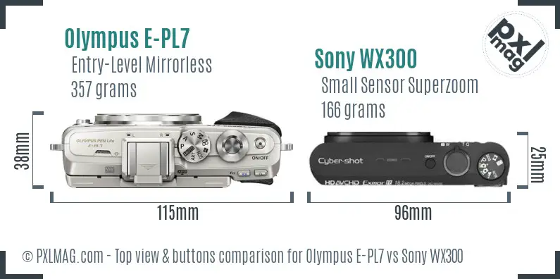 Olympus E-PL7 vs Sony WX300 top view buttons comparison Olympus E-PL7 vs Sony WX300 top view buttons comparison