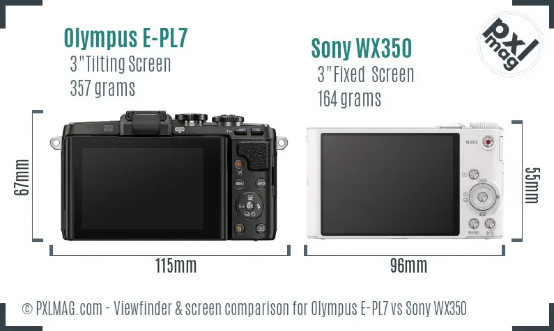 Olympus E-PL7 vs Sony WX350 Screen and Viewfinder comparison