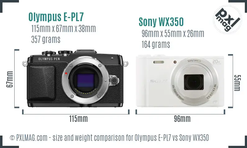 Olympus E-PL7 vs Sony WX350 size comparison