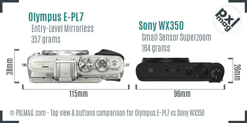 Olympus E-PL7 vs Sony WX350 top view buttons comparison