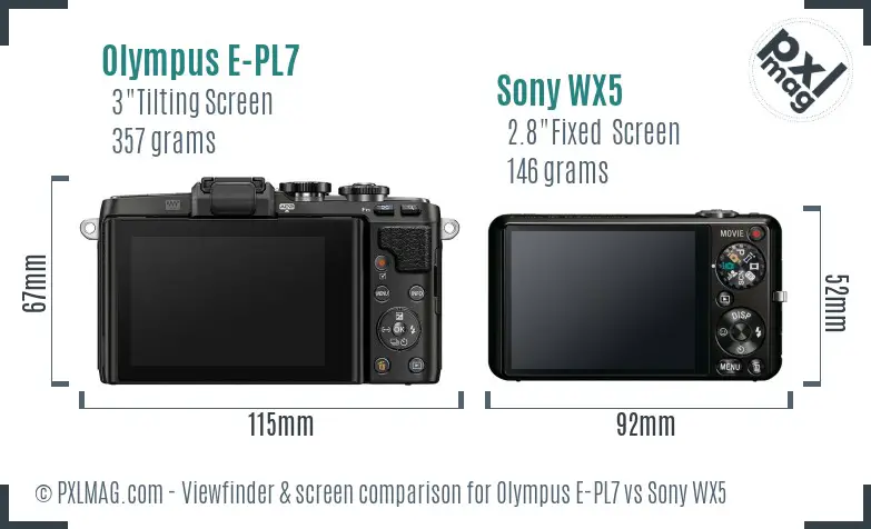 Olympus E-PL7 vs Sony WX5 Screen and Viewfinder comparison