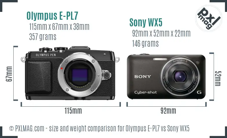 Olympus E-PL7 vs Sony WX5 size comparison