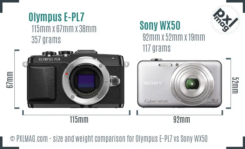 Olympus E-PL7 vs Sony WX50 size comparison Olympus E-PL7 vs Sony WX50 size comparison