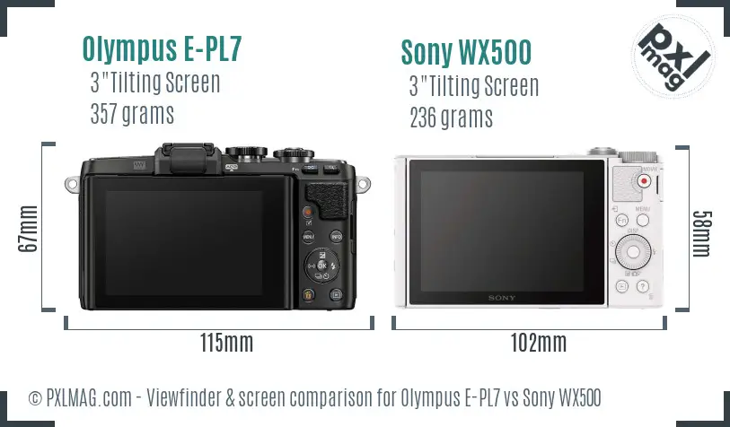 Olympus E-PL7 vs Sony WX500 Screen and Viewfinder comparison