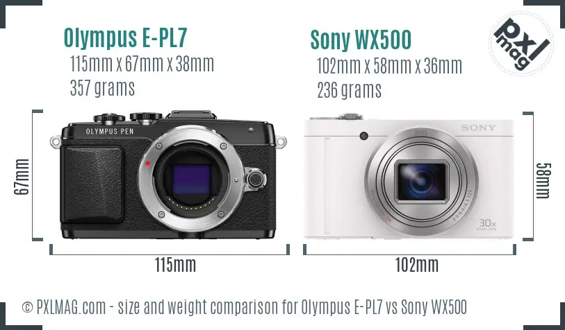 Olympus E-PL7 vs Sony WX500 size comparison