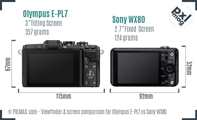 Olympus E-PL7 vs Sony WX80 Screen and Viewfinder comparison