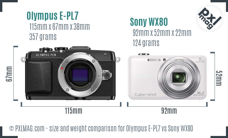 Olympus E-PL7 vs Sony WX80 size comparison