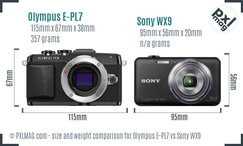 Olympus E-PL7 vs Sony WX9 size comparison
