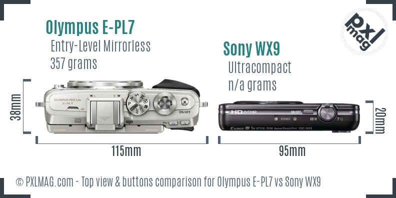 Olympus E-PL7 vs Sony WX9 top view buttons comparison