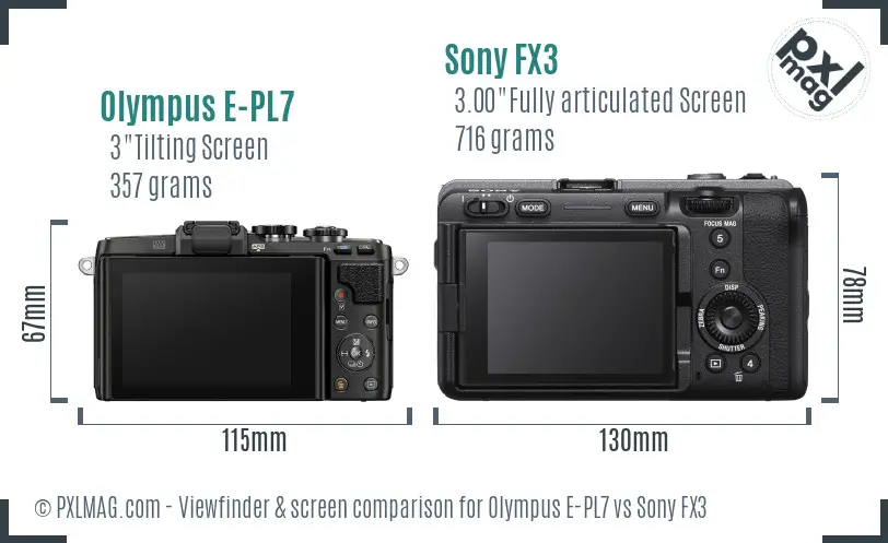 Olympus E-PL7 vs Sony FX3 Screen and Viewfinder comparison