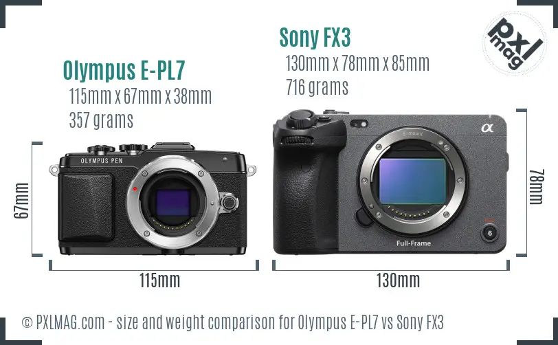 Olympus E-PL7 vs Sony FX3 size comparison