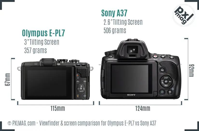 Olympus E-PL7 vs Sony A37 Screen and Viewfinder comparison