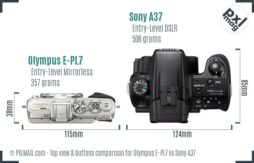 Olympus E-PL7 vs Sony A37 top view buttons comparison