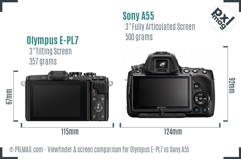 Olympus E-PL7 vs Sony A55 Screen and Viewfinder comparison