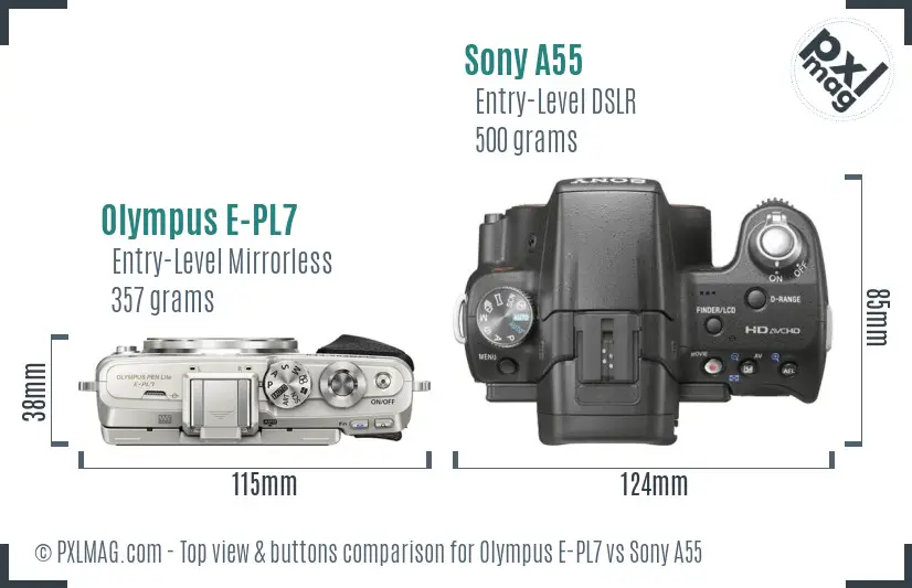 Olympus E-PL7 vs Sony A55 top view buttons comparison