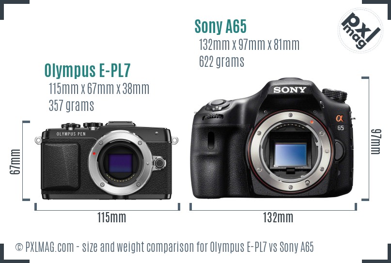 Olympus E-PL7 vs Sony A65 size comparison