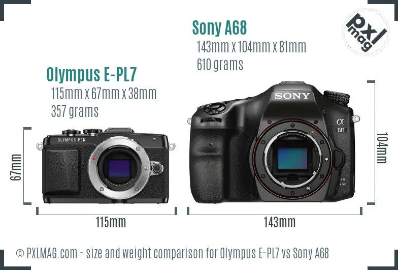 Olympus E-PL7 vs Sony A68 size comparison