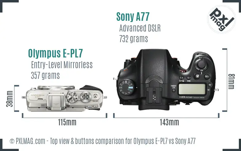Olympus E-PL7 vs Sony A77 top view buttons comparison