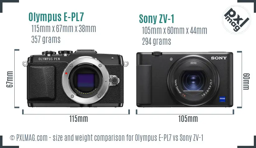 Olympus E-PL7 vs Sony ZV-1 size comparison